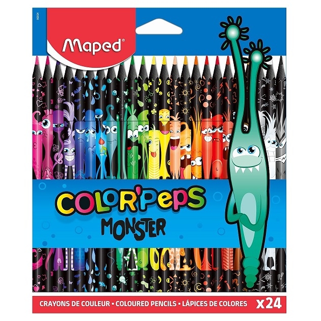 Kredki Color'Peps Monster w czarnej obudowie, trójkątne, 24 kolory (MPD-862624)