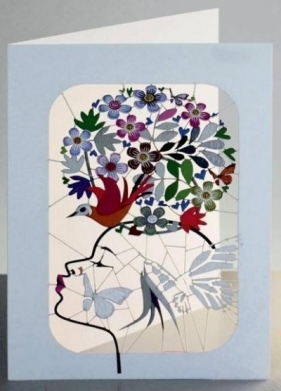 Karnet PM224 wycinany + koperta Kobieta z ptakami