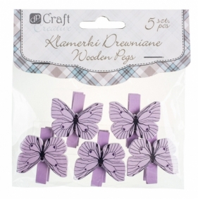 Klamerki drewniane motylki 5 szt Lilac