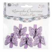 Klamerki drewniane motylki 5 szt Lilac