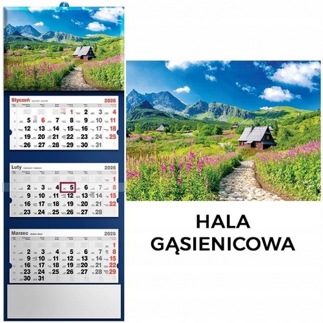 <img src='https://webimage.pl/pics/246/1/d5901421111090.jpg' style='height:440px' /> Kalendarz 2026 trójdzielny Hala gąsienicowa