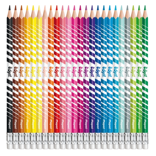 Kredki trójkątne Color'Peps Oops ścieralne z gumką, 24 kolory (MPD-832824)