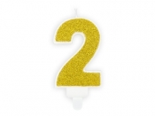 Świeczka urodzinowa Partydeco cyferka 2 złoty brokat 7cm (SCU3-2-019B)
