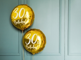 Balon foliowy Partydeco 30 urodziny, złoty 45 cm 18cal (FB24M-30-019)