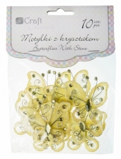 Motylki z kryształem 5 cm 10 szt, Yellow
