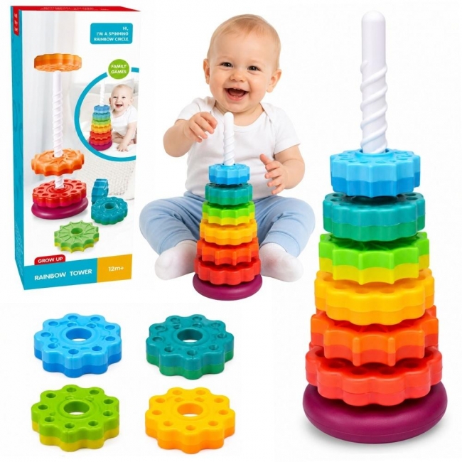 <img src='https://webimage.pl/pics/252/5/d5905991025252.jpg' style='height:440px' /> Piramida obrotowa wieża sorter tęczowa 36 cm 6 el