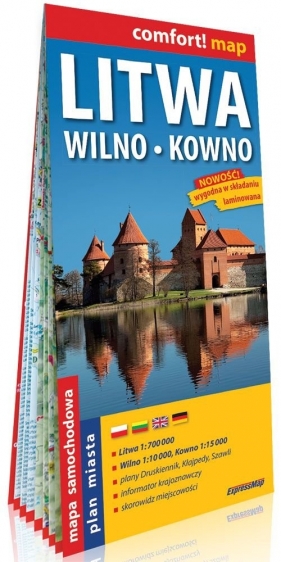 Litwa Wilno Kowno laminowana mapa samochodowa 1:700 000/1:10 000/1:15 000