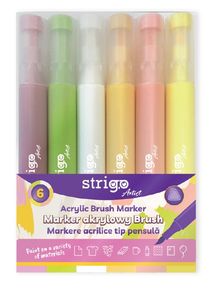 Marker akrylowy z końcówką Brush - zestaw 3, 6 szt