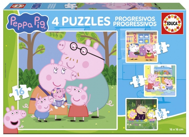 <img src='https://webimage.pl/pics/259/3/d8412668203259.jpg' style='height:440px' /> Puzzle 6 + 9 + 12 + 16 Świnka Peppa