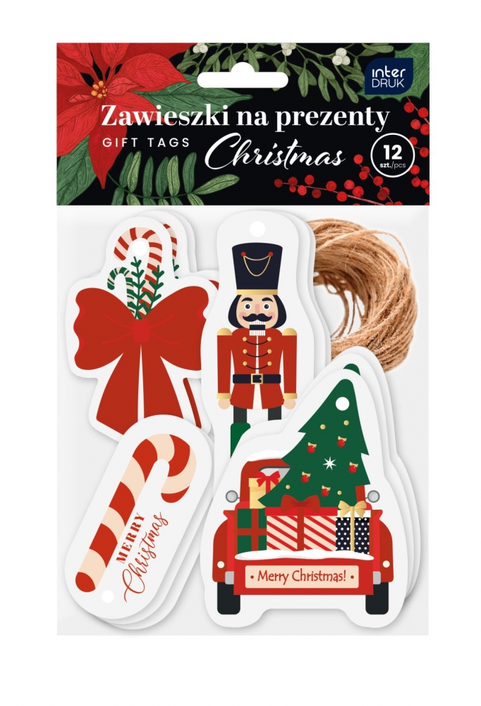 Zawieszki na prezent - Christmas, 12 szt.
