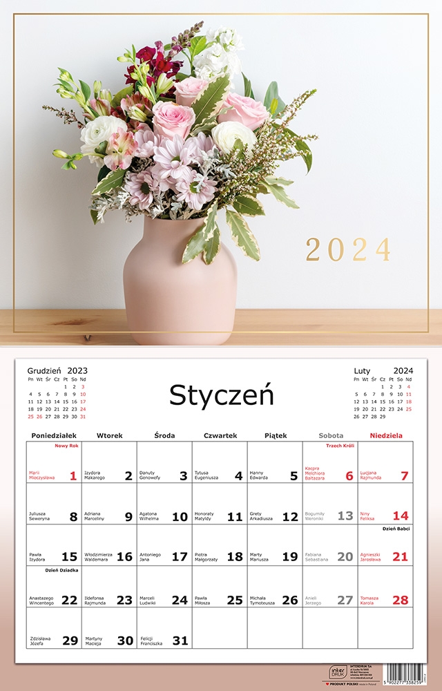Kalendarz 2024 jednodzielny 32 x 50 cm - Kwiaty