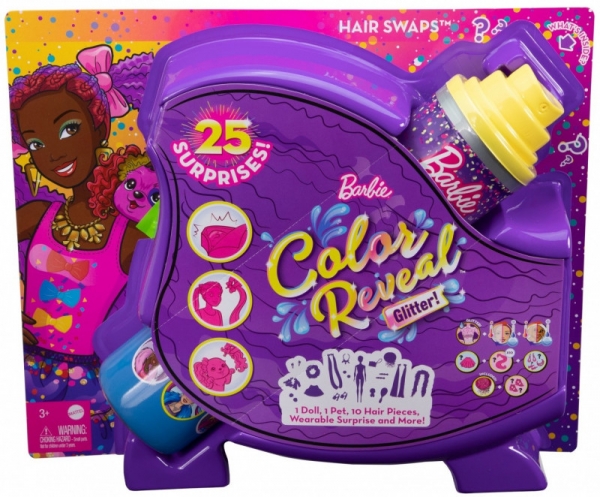 Lalka Barbie Color Reveal Imprezowe stylizacje fioletowe włosy (HBG38/HBG40)
