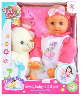 Duża miękka lalka Bobas w ubranku z misiem 50 cm - <br />