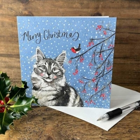 Karnet Święta kwadrat Kot i jarzębina