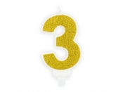 Świeczka urodzinowa Partydeco cyferka 3 złoty brokat 7cm (SCU3-3-019B)