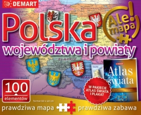 Puzzle 100: Polska województwa i powiaty + atlas