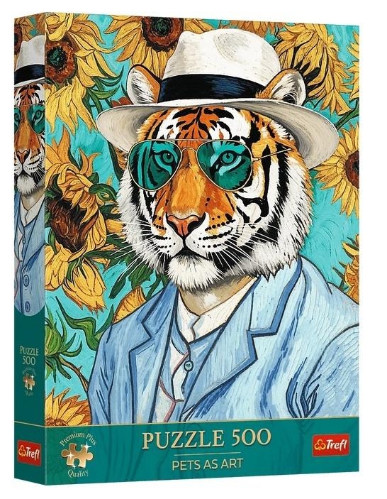 Puzzle 500 Premium Plus Pan Tygrys i Słoneczniki