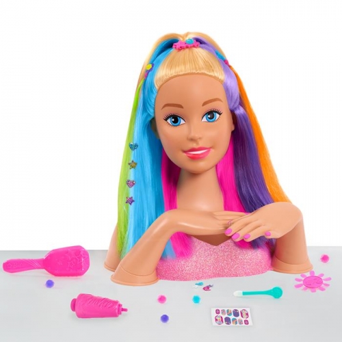 Barbie Deluxe - głowa do stylizacji tęczowe włosy (63225)