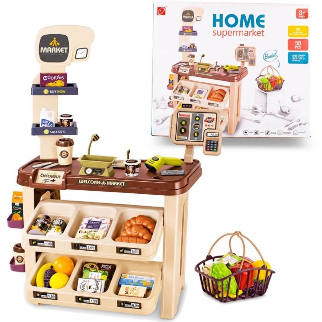<img src='https://webimage.pl/pics/268/8/d6902070778268.jpg' style='height:440px' /> Supermarket dla dzieci z kasą i akcesoriami 58el