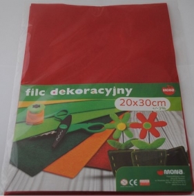 F34 - Filc w arkuszach 20cm x 30cm Kolor czerwony 5 sztuk