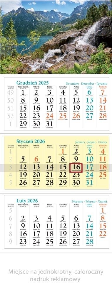 Kalendarz 2026 ścienny trójdzielny Tatry