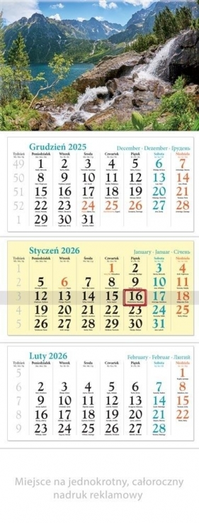 Kalendarz 2026 ścienny trójdzielny Tatry