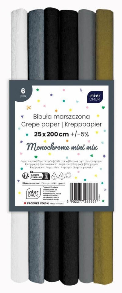 Bibuła marszczona Monochrome mini mix 6szt