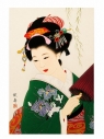 Karnet F23-06 Portret kobiety Zielone kimono