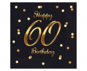 Serwetki Happy 60 Birthday, czarne, 33x33cm, 20szt (PG-S60C)