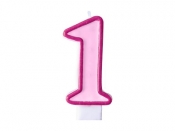 Świeczka urodzinowa Partydeco Cyferka 1 w kolorze różowym 7 centymetrów (SCU1-1-006)