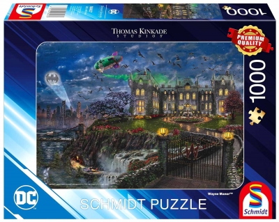 <img src='https://webimage.pl/pics/276/4/d4001504584276.jpg' style='height:440px' /> Puzzle 1000 PQ T.Kinkade Batman Rezydencja Bruce'a Wayne'a 113551