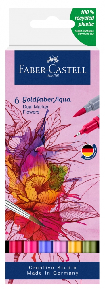 <img src='https://webimage.pl/pics/276/5/d164527-fc-1.png' style='height:440px' /> Pisaki dwustronne Goldfaber Aqua Flowers, 6 szt.