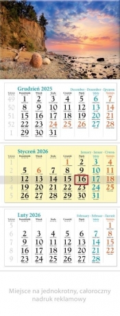 Kalendarz 2026 ścienny trójdzielny Bałtyk