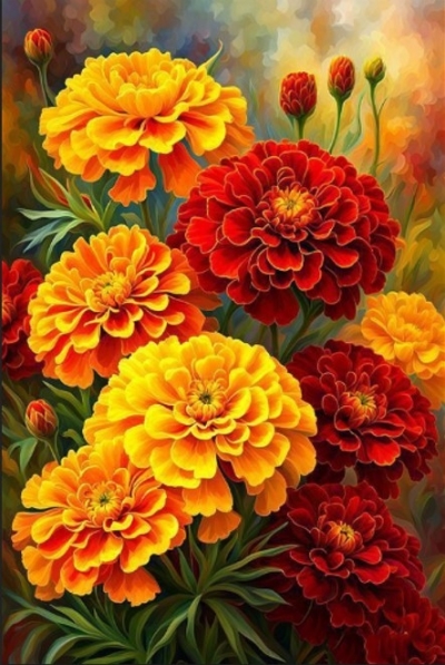 <img src='https://webimage.pl/pics/277/1/d5906196031277.jpg' style='height:440px' /> Diamentowa Mozaika Kwiaty aksamitki żółto-czerwone NO-2003127