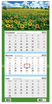 Kalendarz ścienny 2022 trójdzielny LUX Słoneczniki