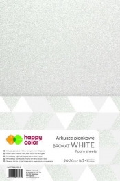 Happy Color, Arkusze piankowe brokat A4 białe 5szt.