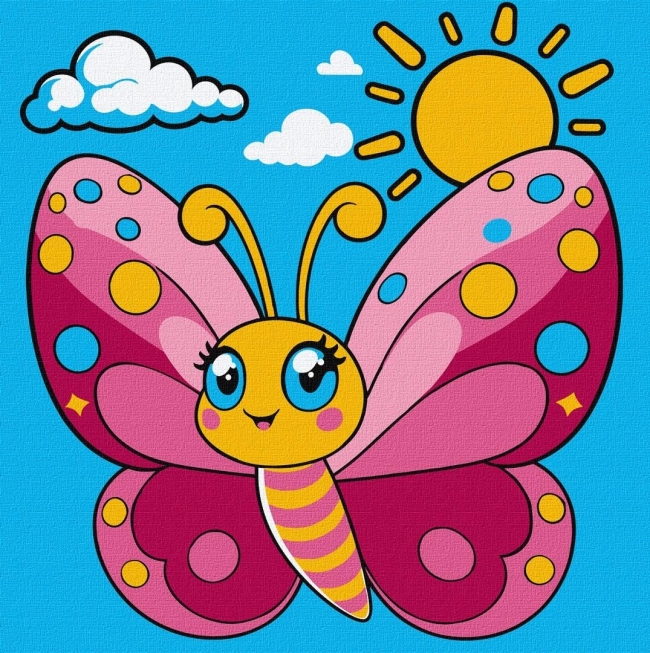 <img src='https://webimage.pl/pics/280/4/d4823104394280.jpg' style='height:440px' /> Malowanie po numerach - Wesoły motyl Kids 25x25cm