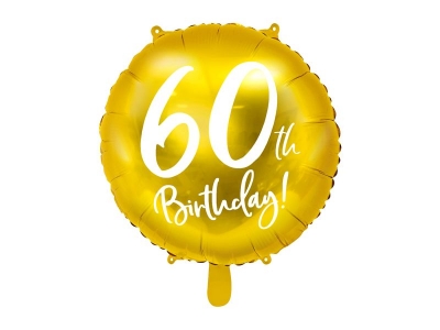 Balon foliowy Partydeco 60 urodziny, złoty 45 cm (18cal (FB24M-60-019)