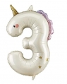 Balon foliowy Cyfra 3 Jednorożec 93cm