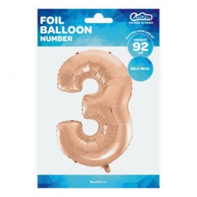 Balon foliowy różowo-złoty cyfra 3, 45 cali, 92 cm (hs-c45rz3)