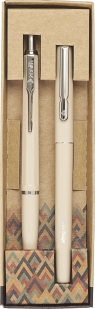 Komplet długopis Zenith 7 i pióro Omega w etui Retro - kolor beżowy