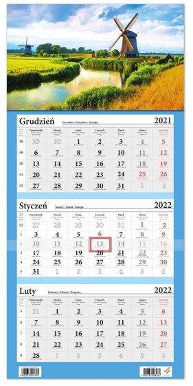 Kalendarz ścienny 2022 trójdzielny LUX Wiatraki