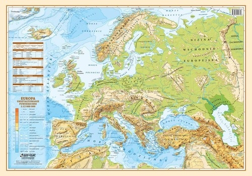 Mapa podkładka Europa polityczno-fizyczna 1:12 000 000 (Lekkie uszkodzenie laminatu)