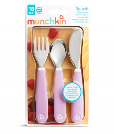 <img src='https://webimage.pl/pics/287/5/d5019090125086.jpg' style='height:440px' /> Zestaw stalowych sztućców dla dzieci Munchkin fioletowy