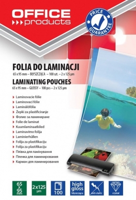 Folia do laminacji Office Products 65x95mm błyszcząca 100 sztuk transparentna