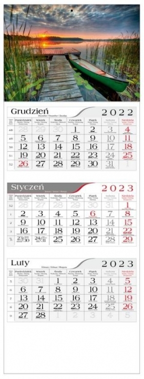 Kalendarz 2023 Trójdzielny Zachód nad jeziorem