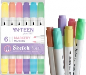 Markery dwustronne Sketch Line YN Teen, 6 kolorów - pastel