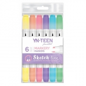Markery dwustronne Sketch Line YN Teen, 6 kolorów - pastel