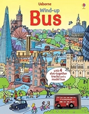 Wind-up bus book with slot-together tracks