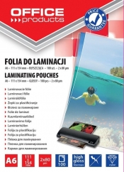 Folia do laminowania OFFICE PRODUCTS A6 2x80mikr., błyszcząca, 100 sztuk, transparentna